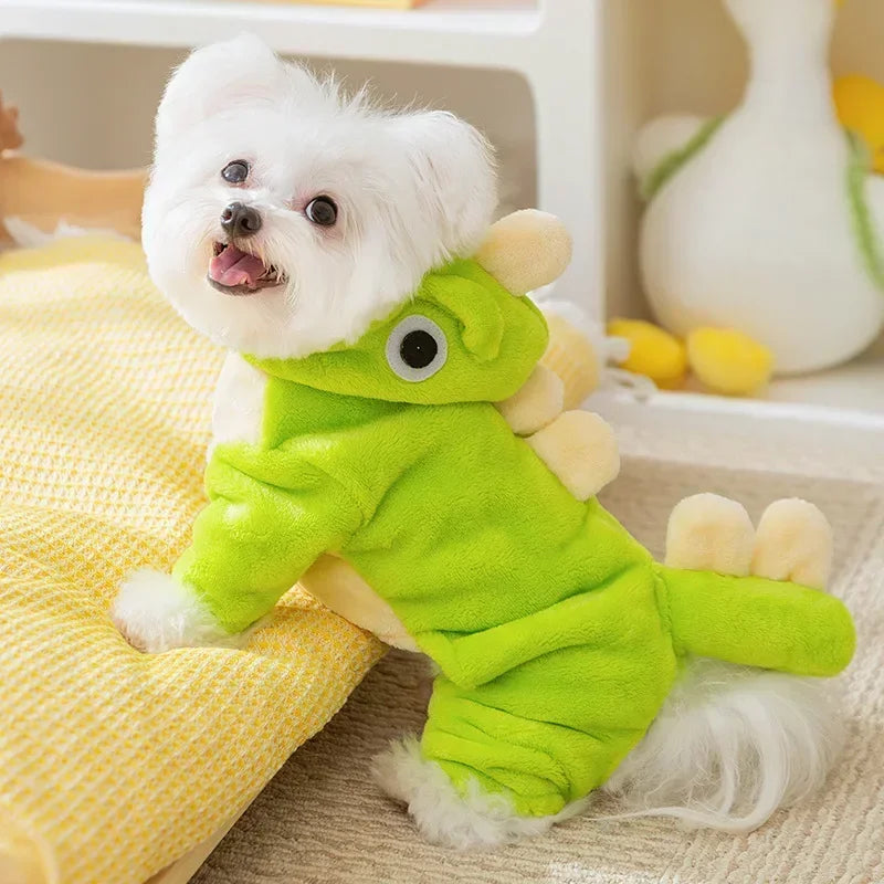 Autumn and Winter Cat Clothes Cute Dinosaur Transformation Outfit Little Dog in Cotton Coat with Four Leg Funny Home Pet Clothes