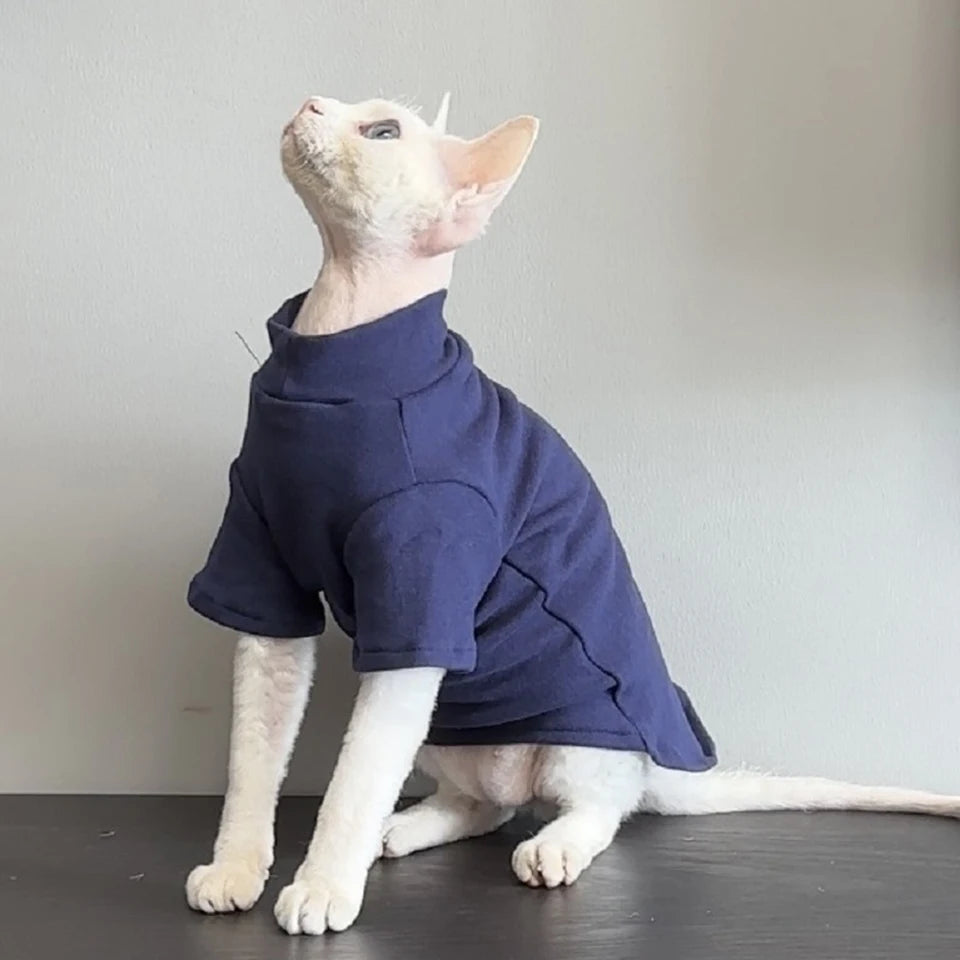 Spring Autumn Cat Clothes  Solid Color Sphynx Turtleneck Warm Fleece Pet Pullovers ropa para gatos